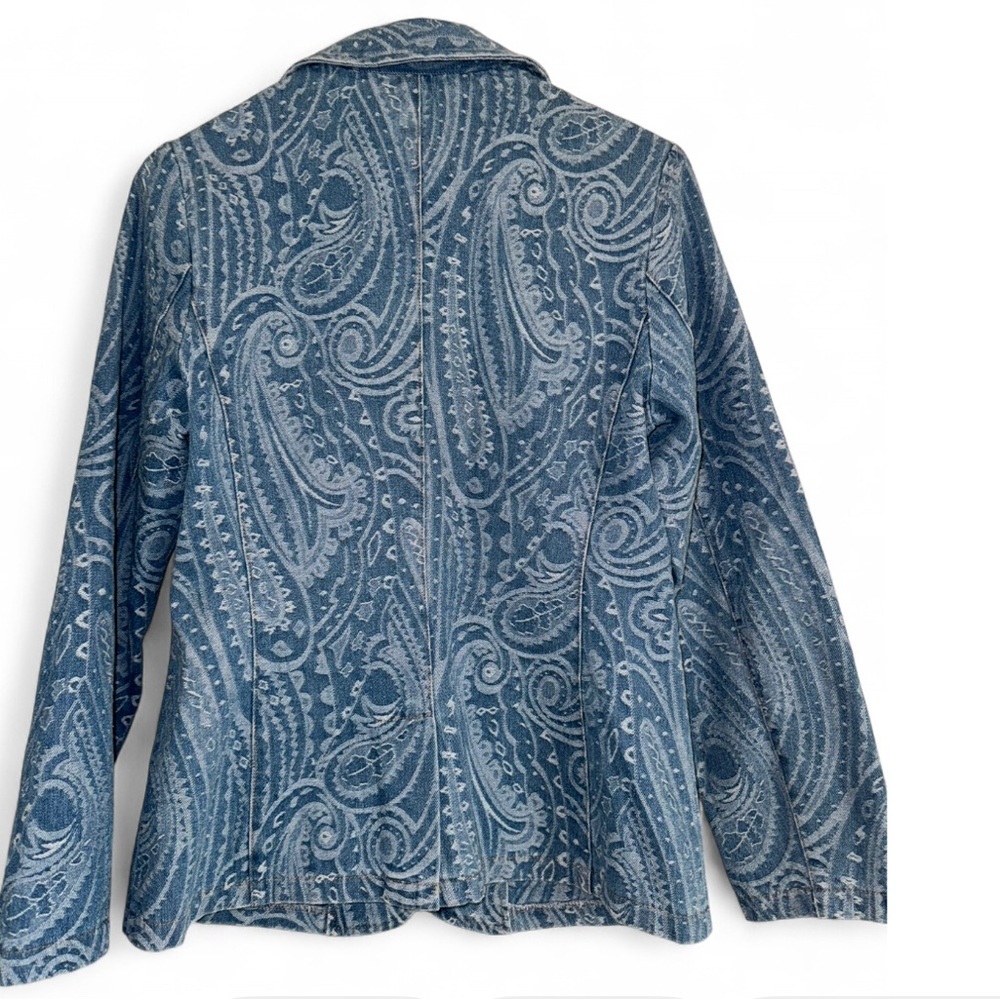 Solitaire Vintage Blue Paisley Women's Jean Jacket - Picture 2 of 4